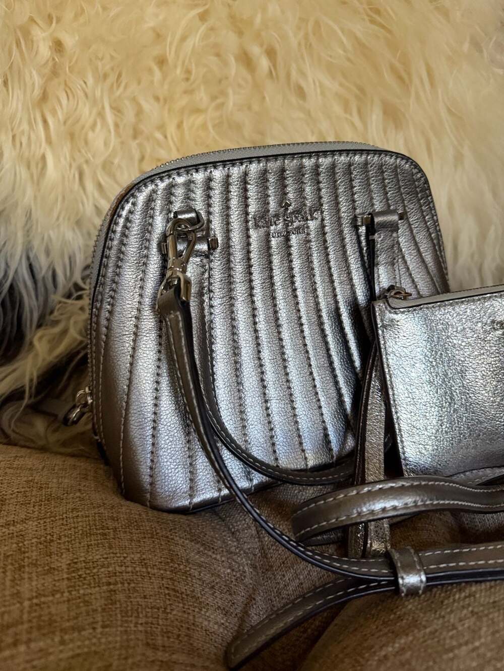 Kate Spade Patterson Drive Quilted Mini Dome Satchel and Wallet Set Silver - Picture 6 of 10